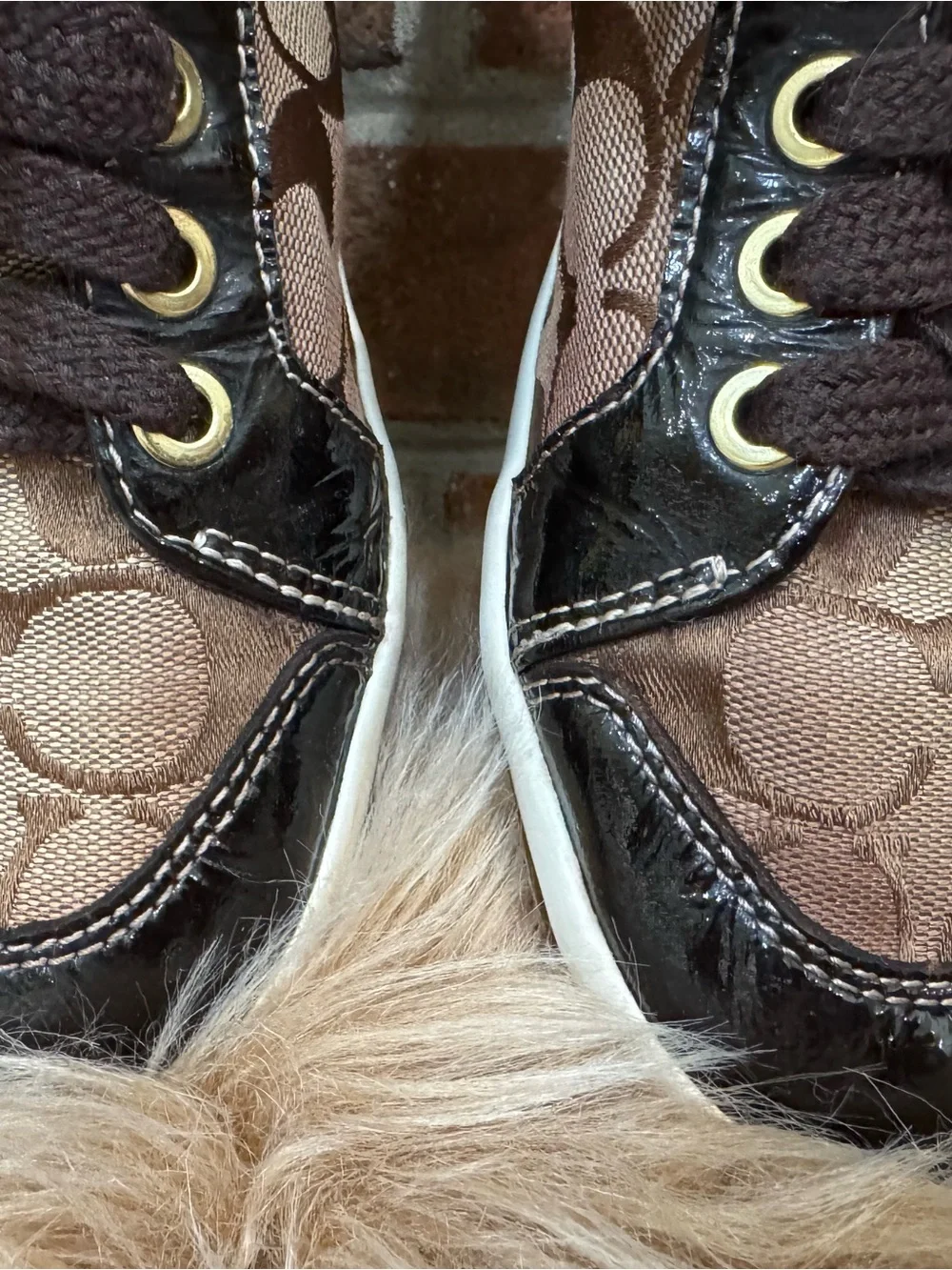 Coach Brown Signature High-Top Lace-up Sneakers Sz 7.5B